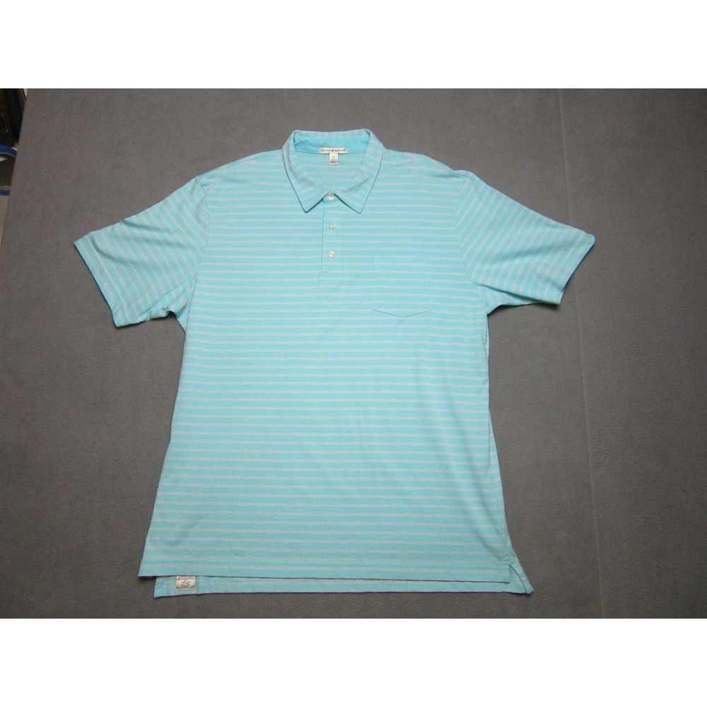 Peter Millar Polo Shirt Mens XL Blue Pink EXCELLENT Striped Pima Cotton MS13K26